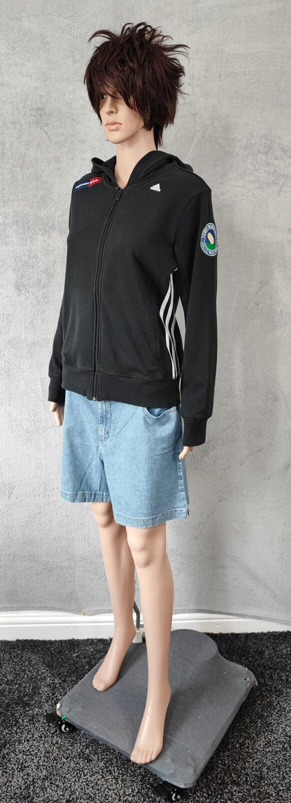 Vintage adidas Striped Zip Up Hoodie Faded Black Women Size UK 12 14 Medium