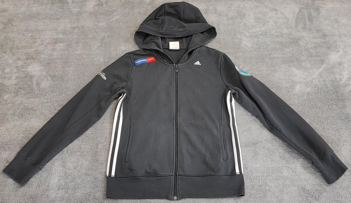 Vintage adidas Striped Zip Up Hoodie Faded Black Women Size UK 12 14 Medium