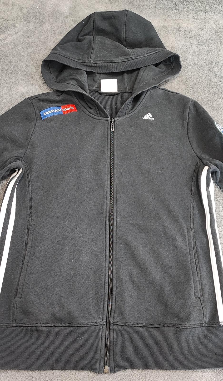 Vintage adidas Striped Zip Up Hoodie Faded Black Women Size UK 12 14 Medium