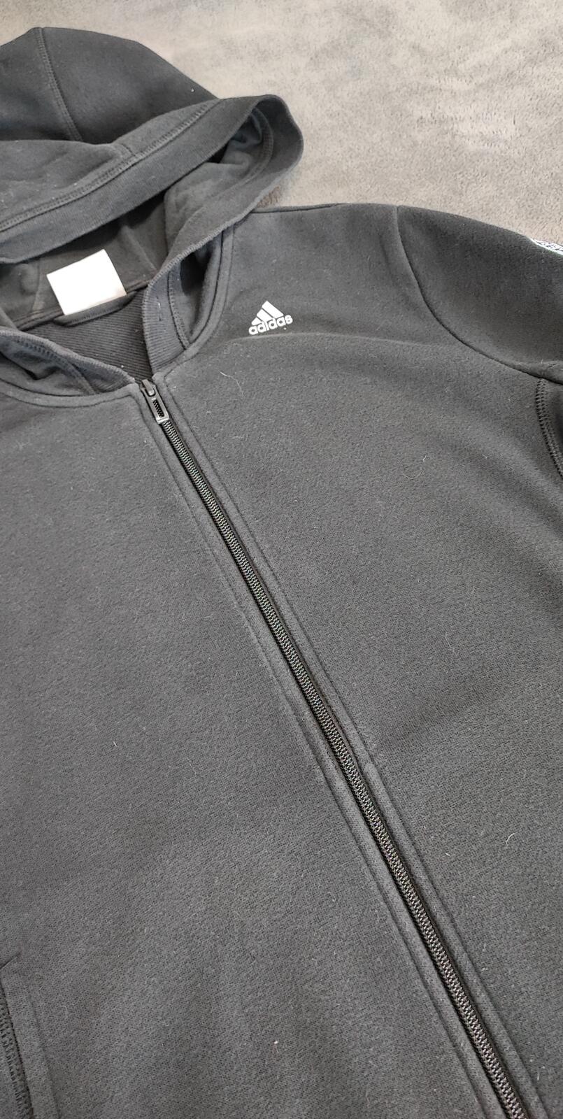 Vintage adidas Striped Zip Up Hoodie Faded Black Women Size UK 12 14 Medium