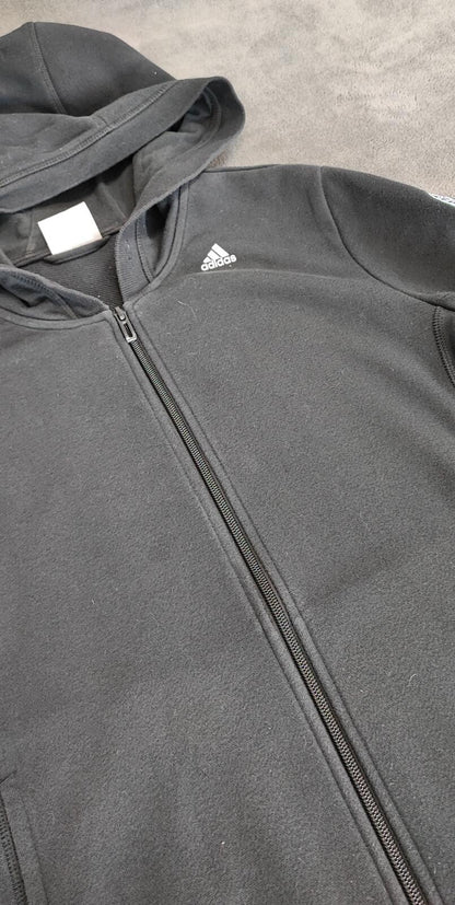 Vintage adidas Striped Zip Up Hoodie Faded Black Women Size UK 12 14 Medium