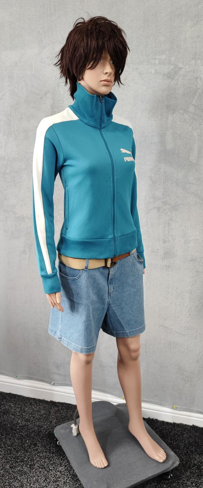Vintage Puma Blue Green Colour Block Zip Track Jacket Women Size UK 6 XS