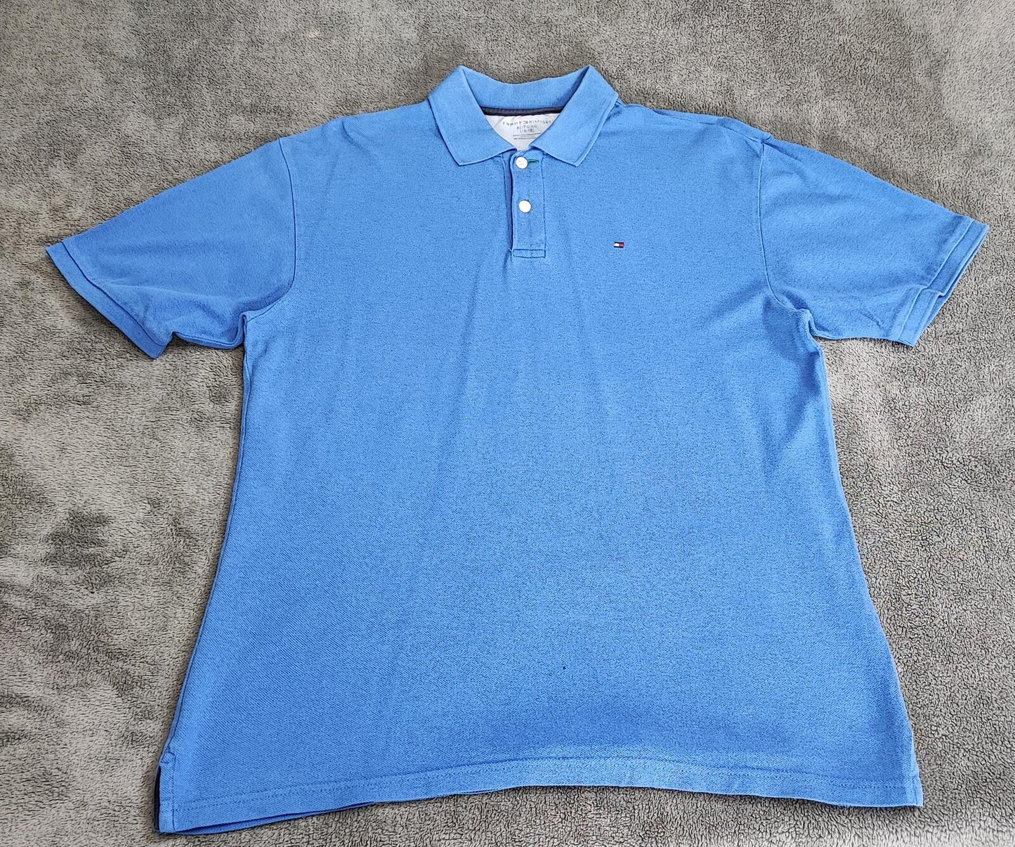 Vintage Tommy Hilfiger Embroidered Logo Polo Shirt Faded Blue Retro 90s Size L