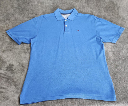 Vintage Tommy Hilfiger Embroidered Logo Polo Shirt Faded Blue Retro 90s Size L