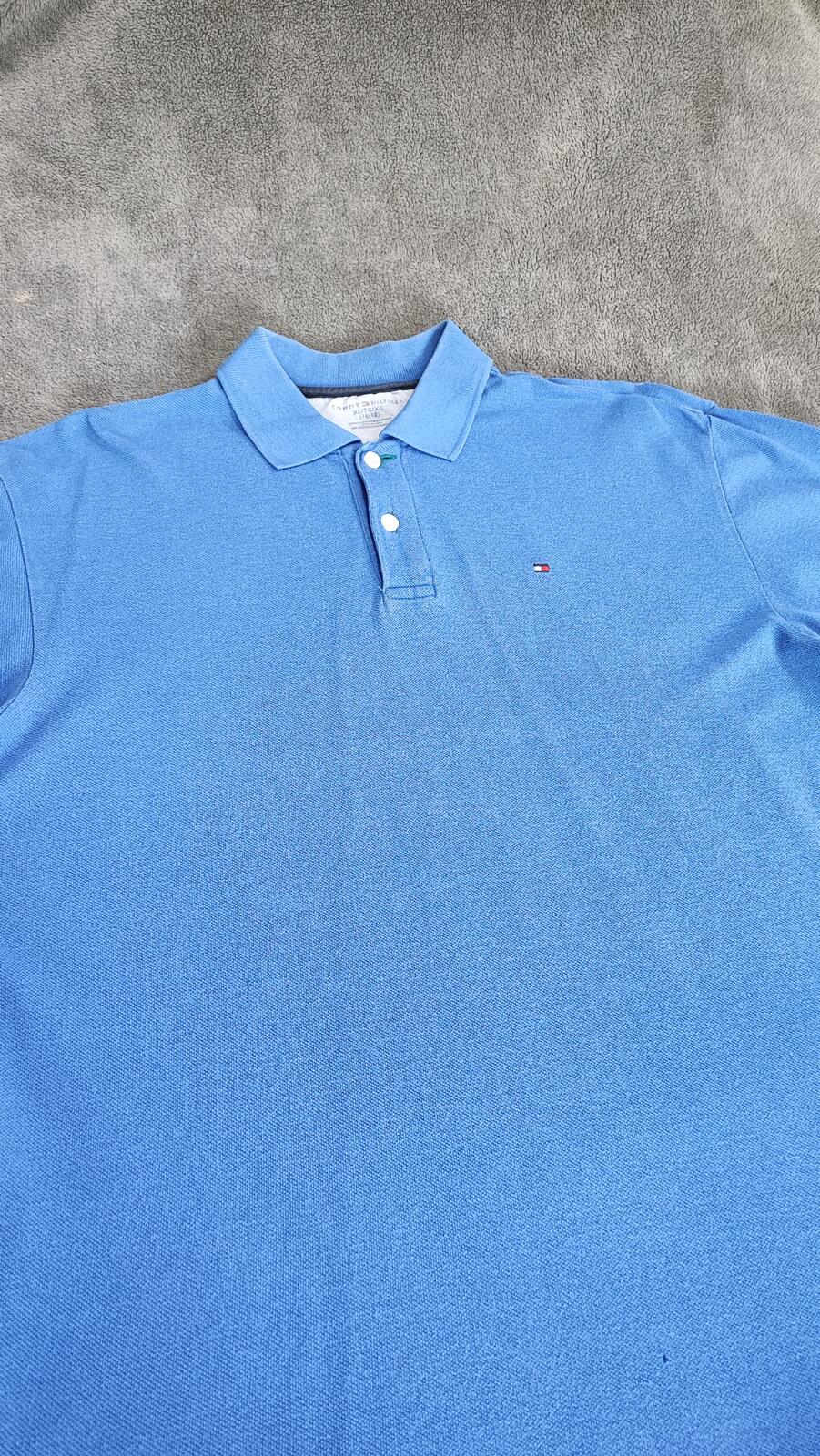 Vintage Tommy Hilfiger Embroidered Logo Polo Shirt Faded Blue Retro 90s Size L