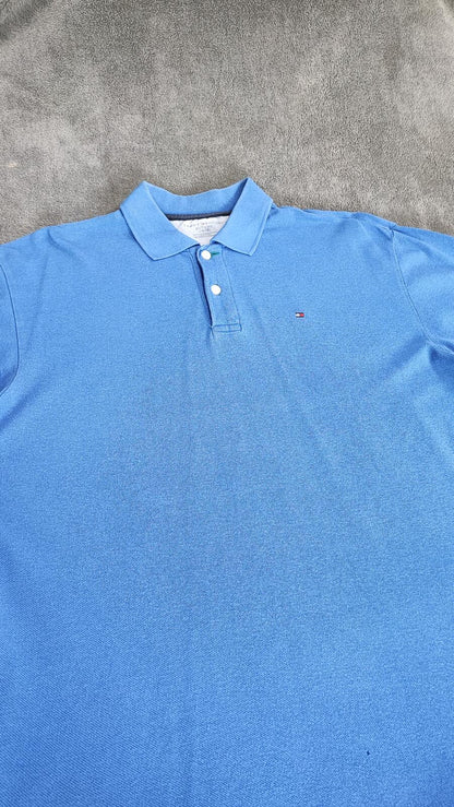 Vintage Tommy Hilfiger Embroidered Logo Polo Shirt Faded Blue Retro 90s Size L