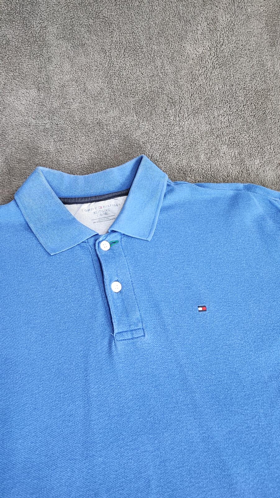 Vintage Tommy Hilfiger Embroidered Logo Polo Shirt Faded Blue Retro 90s Size L