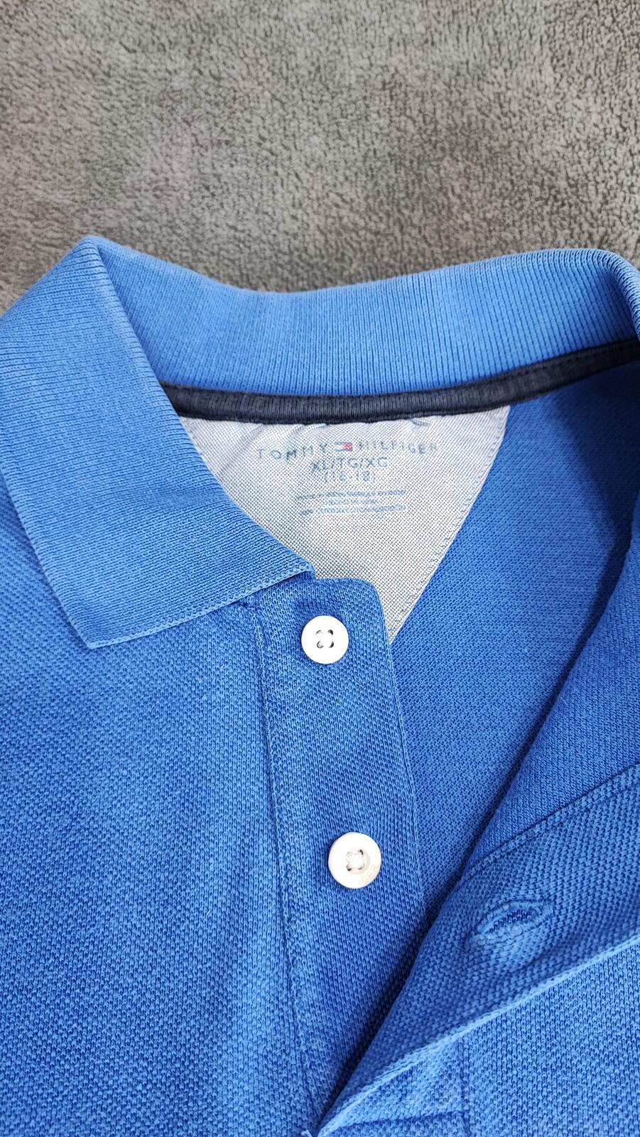 Vintage Tommy Hilfiger Embroidered Logo Polo Shirt Faded Blue Retro 90s Size L