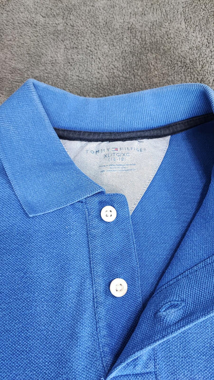 Vintage Tommy Hilfiger Embroidered Logo Polo Shirt Faded Blue Retro 90s Size L