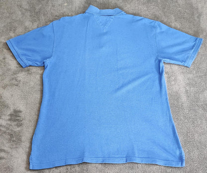 Vintage Tommy Hilfiger Embroidered Logo Polo Shirt Faded Blue Retro 90s Size L