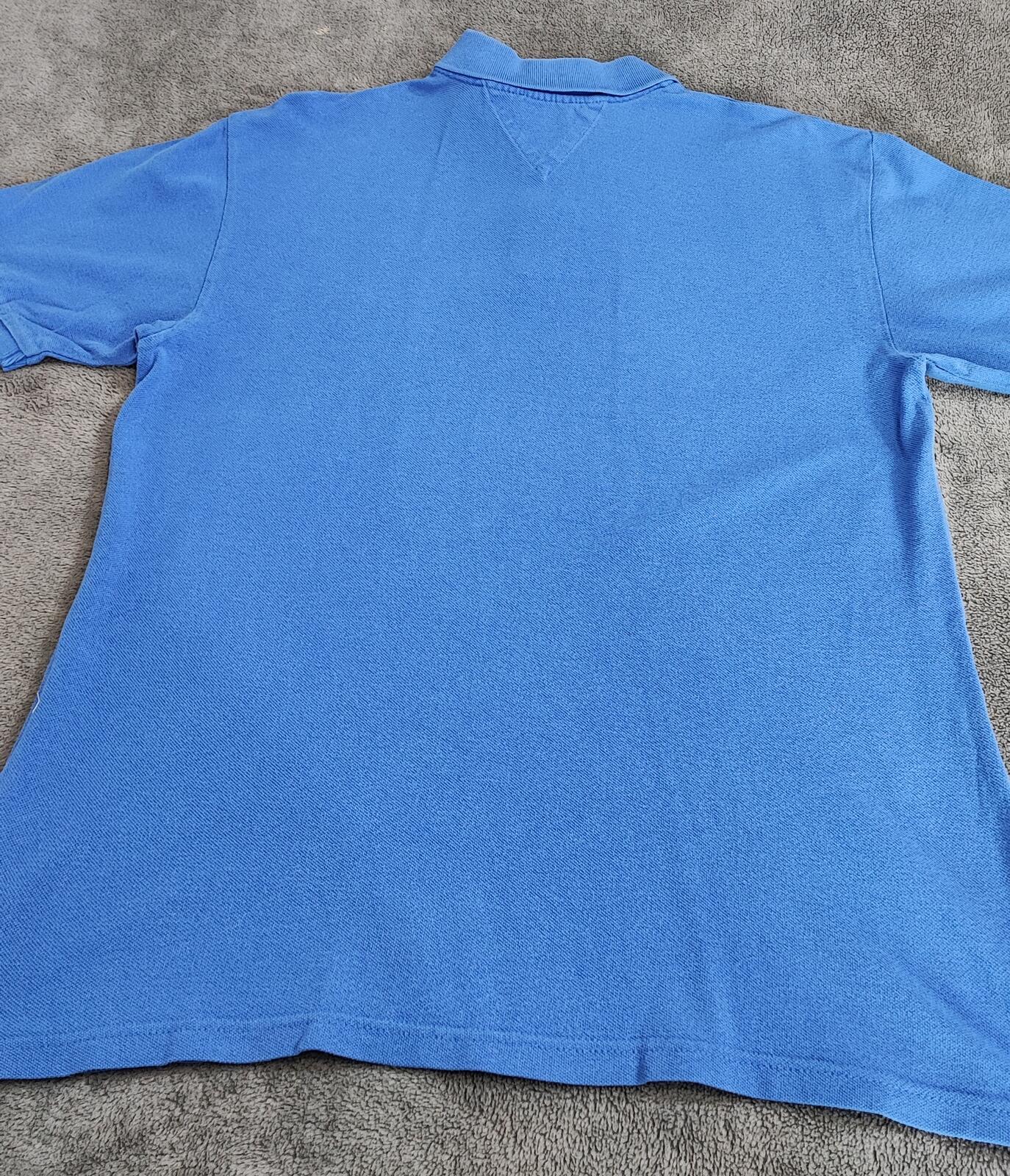 Vintage Tommy Hilfiger Embroidered Logo Polo Shirt Faded Blue Retro 90s Size L