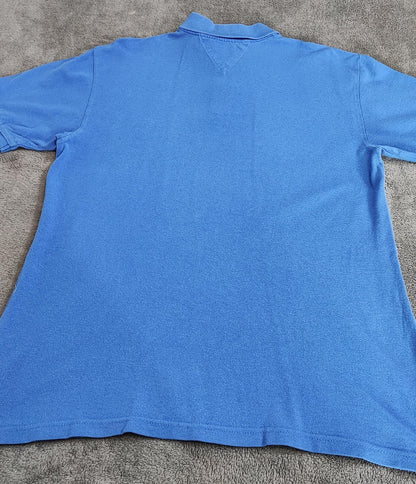 Vintage Tommy Hilfiger Embroidered Logo Polo Shirt Faded Blue Retro 90s Size L