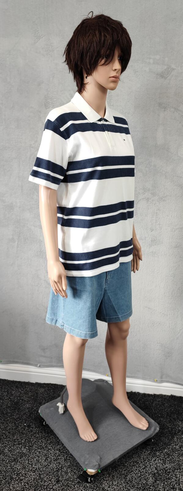Vintage Tommy Hilfiger Embroidered Stripe Polo Shirt Navy White Retro 90s Size M