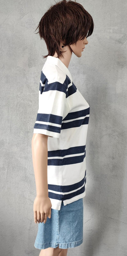 Vintage Tommy Hilfiger Embroidered Stripe Polo Shirt Navy White Retro 90s Size M