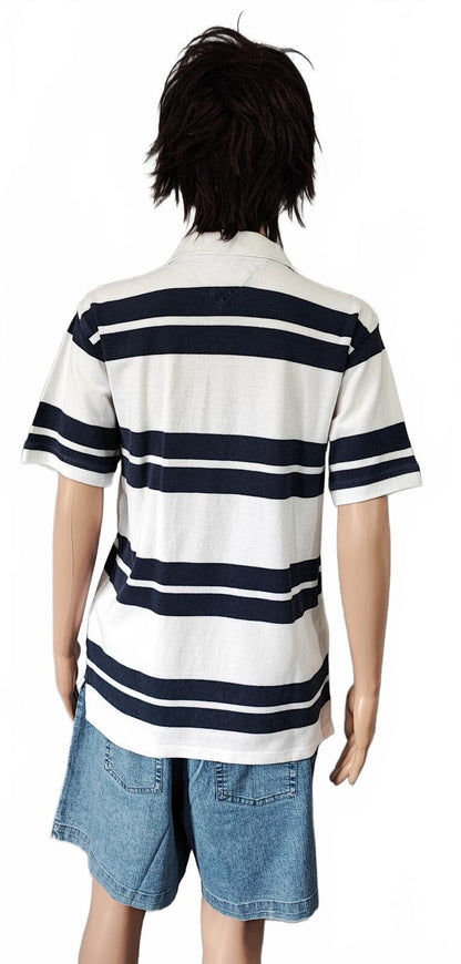 Vintage Tommy Hilfiger Embroidered Stripe Polo Shirt Navy White Retro 90s Size M
