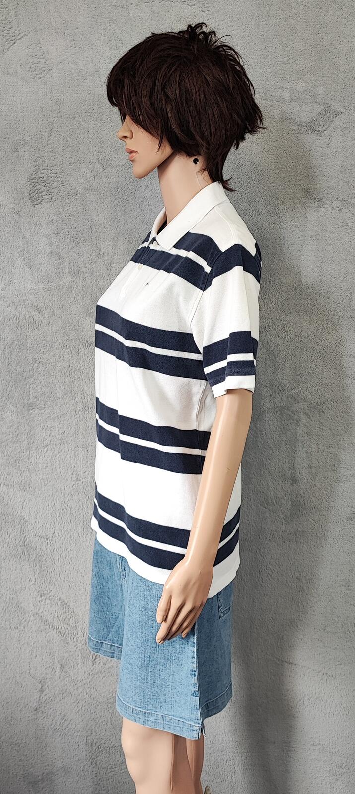 Vintage Tommy Hilfiger Embroidered Stripe Polo Shirt Navy White Retro 90s Size M