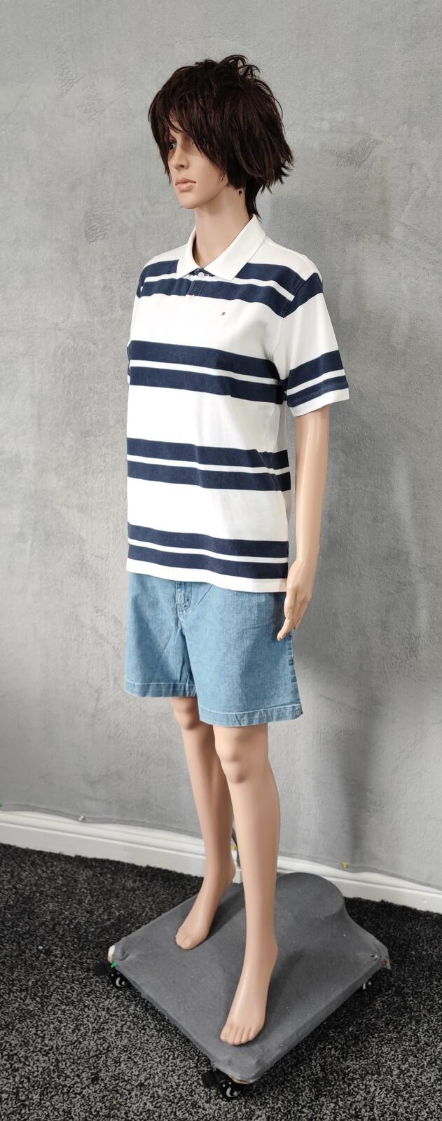 Vintage Tommy Hilfiger Embroidered Stripe Polo Shirt Navy White Retro 90s Size M
