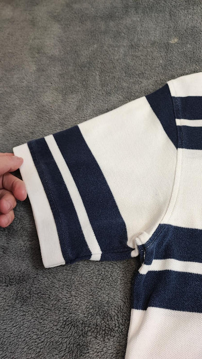 Vintage Tommy Hilfiger Embroidered Stripe Polo Shirt Navy White Retro 90s Size M