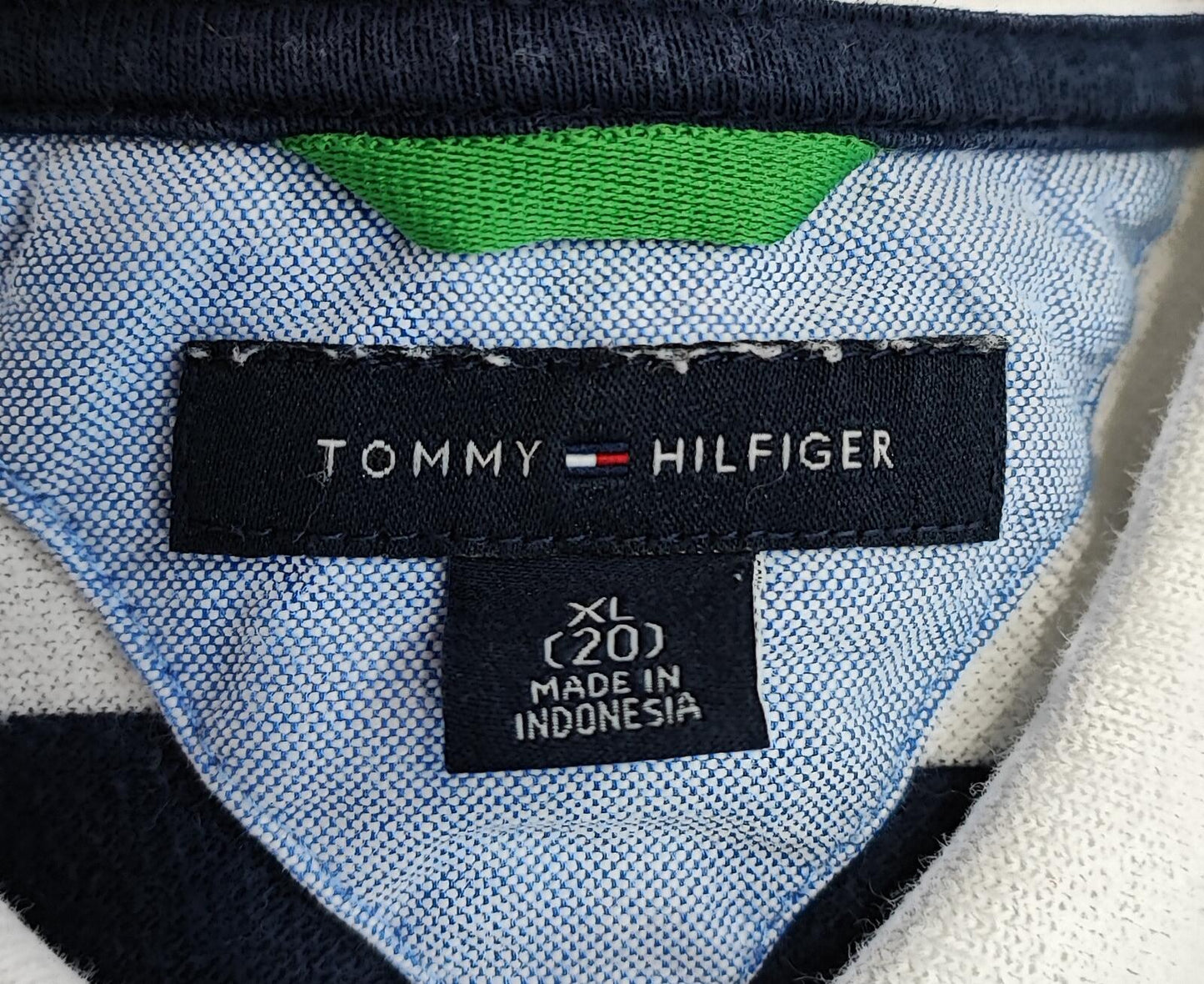 Vintage Tommy Hilfiger Embroidered Stripe Polo Shirt Navy White Retro 90s Size M