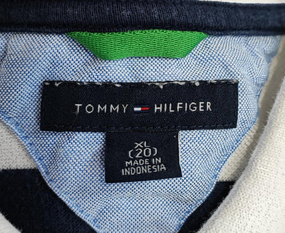 Vintage Tommy Hilfiger Embroidered Stripe Polo Shirt Navy White Retro 90s Size M