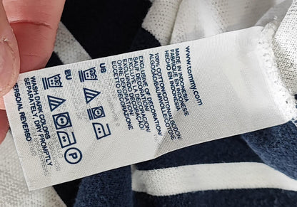 Vintage Tommy Hilfiger Embroidered Stripe Polo Shirt Navy White Retro 90s Size M