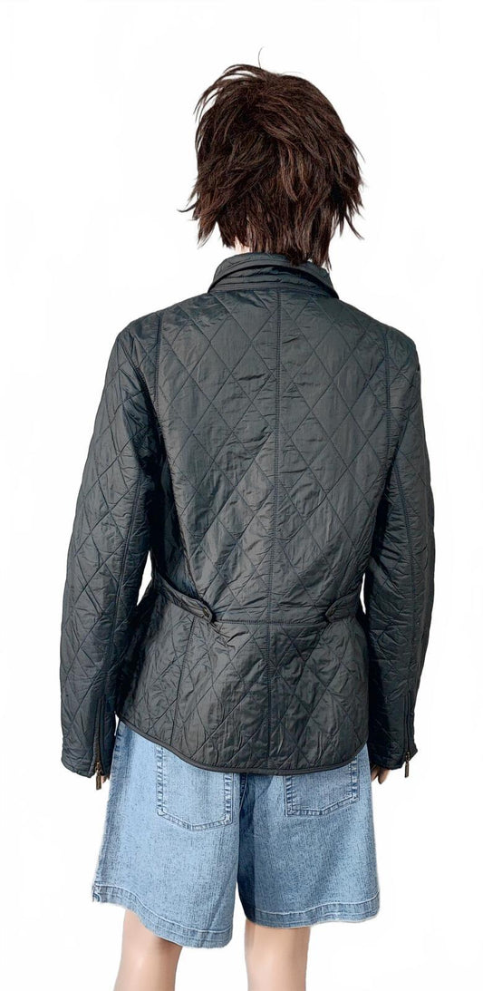 Vintage Barbour Tailored Navy Blue Tartan Lining Quilted Jacket Women Size Large