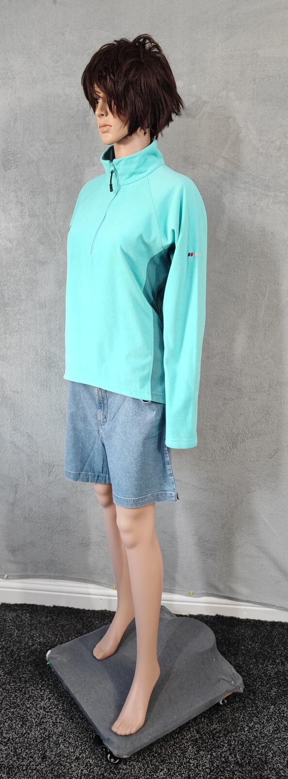Vintage Berghaus Plain Turquoise Blue Half Zip Fleece Pullover Women UK 12 14