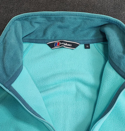 Vintage Berghaus Plain Turquoise Blue Half Zip Fleece Pullover Women UK 12 14