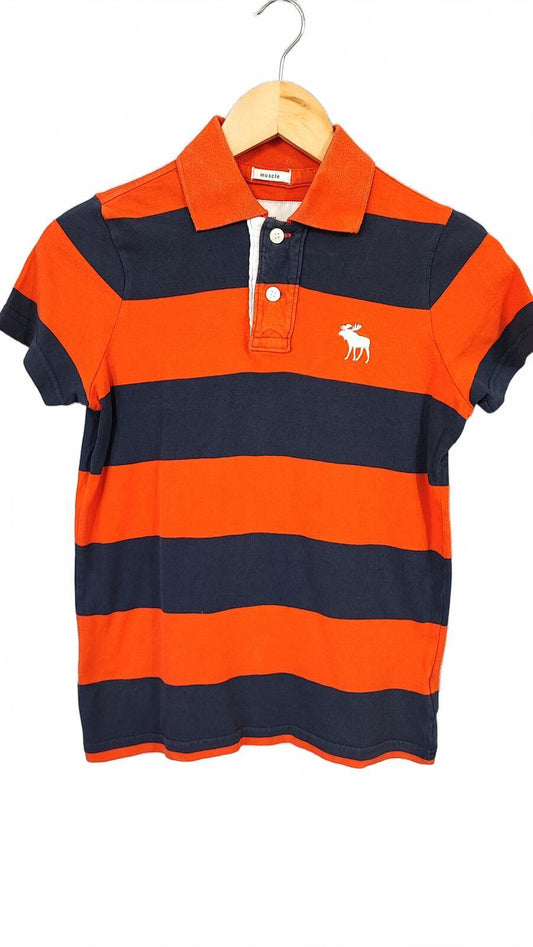 Vintage Abercrombie & Fitch Kids Striped Polo Shirt Orange Black Y2K Youth L 14