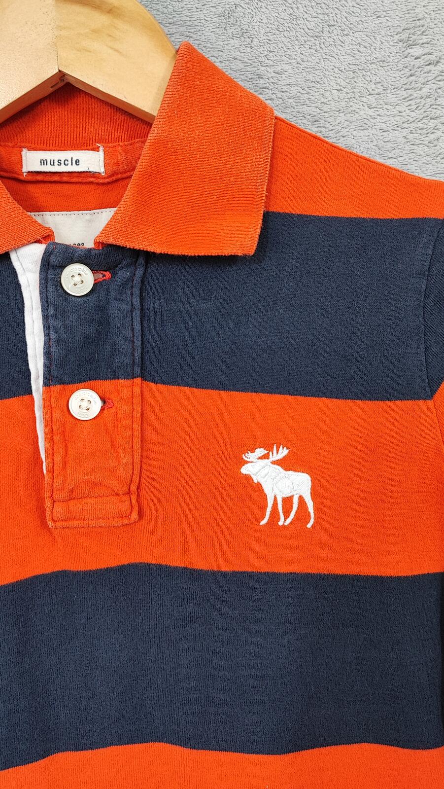 Vintage Abercrombie & Fitch Kids Striped Polo Shirt Orange Black Y2K Youth L 14
