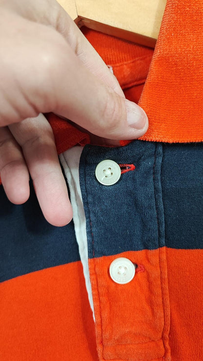 Vintage Abercrombie & Fitch Kids Striped Polo Shirt Orange Black Y2K Youth L 14