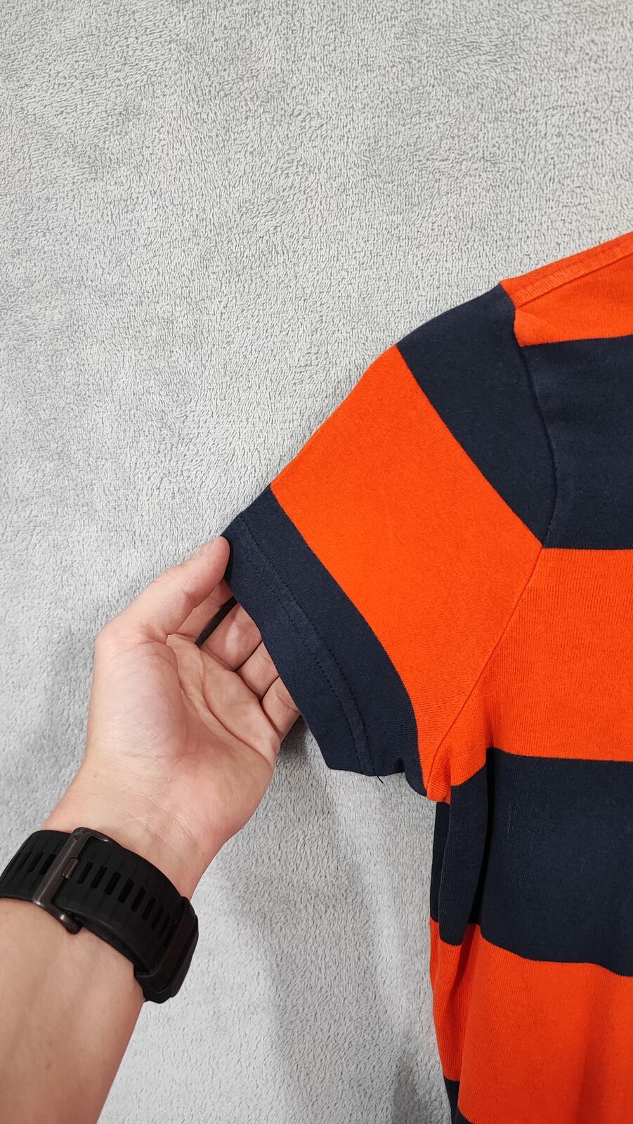 Vintage Abercrombie & Fitch Kids Striped Polo Shirt Orange Black Y2K Youth L 14