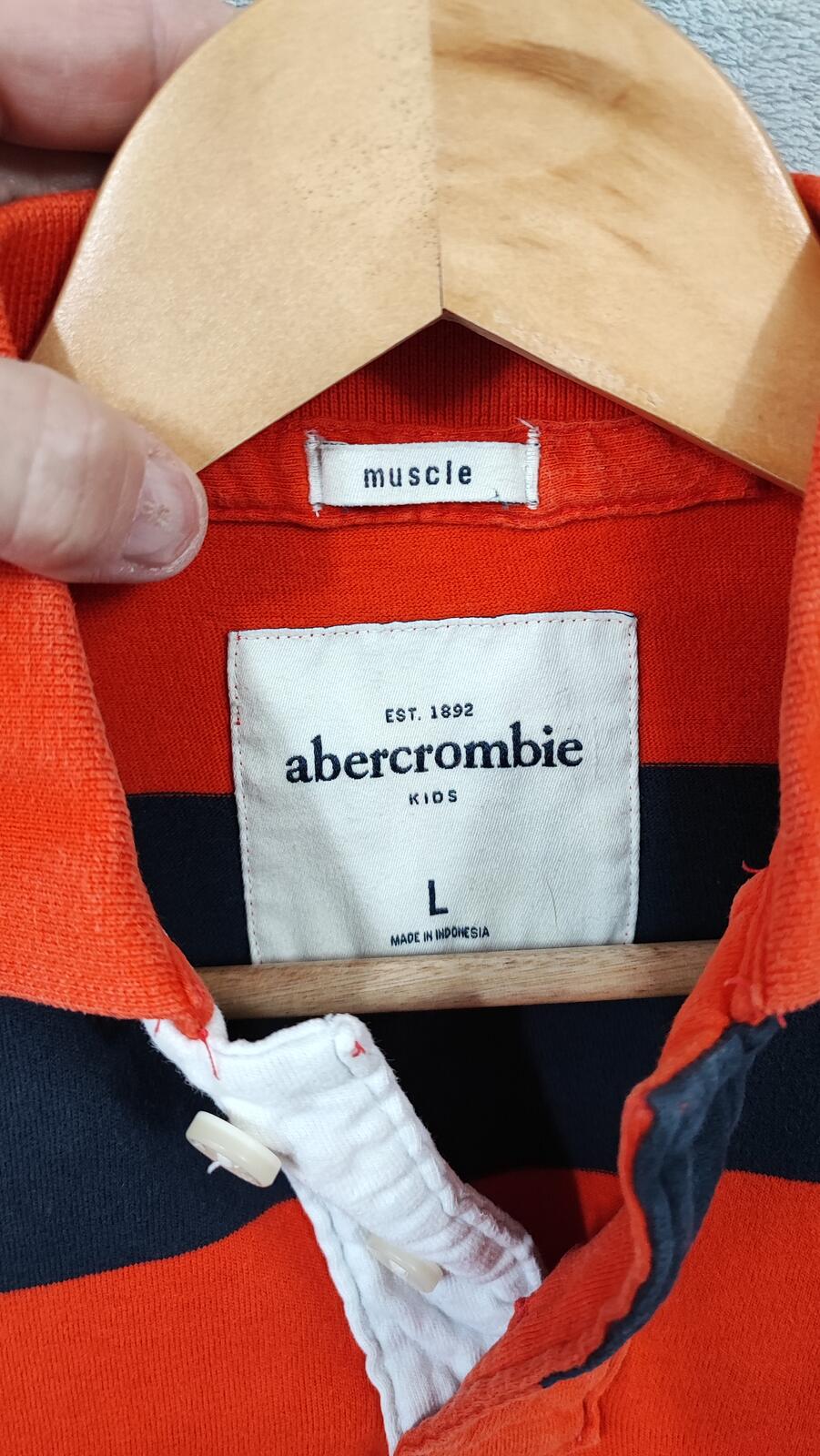 Vintage Abercrombie & Fitch Kids Striped Polo Shirt Orange Black Y2K Youth L 14