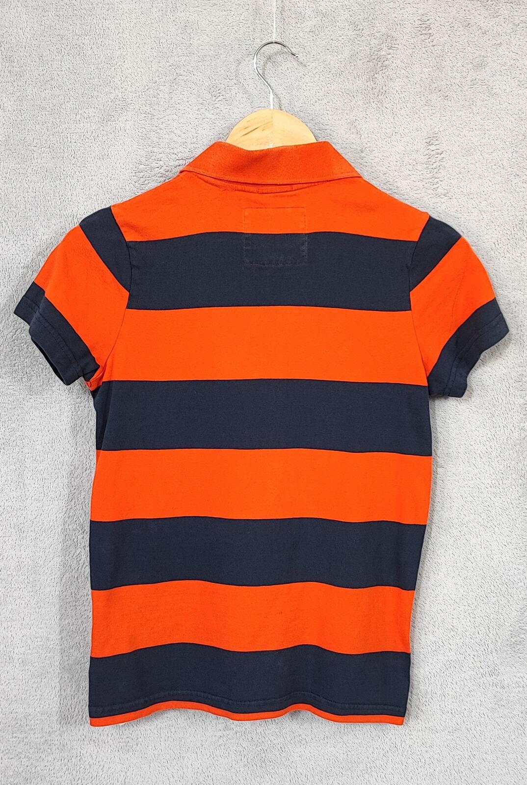 Vintage Abercrombie & Fitch Kids Striped Polo Shirt Orange Black Y2K Youth L 14
