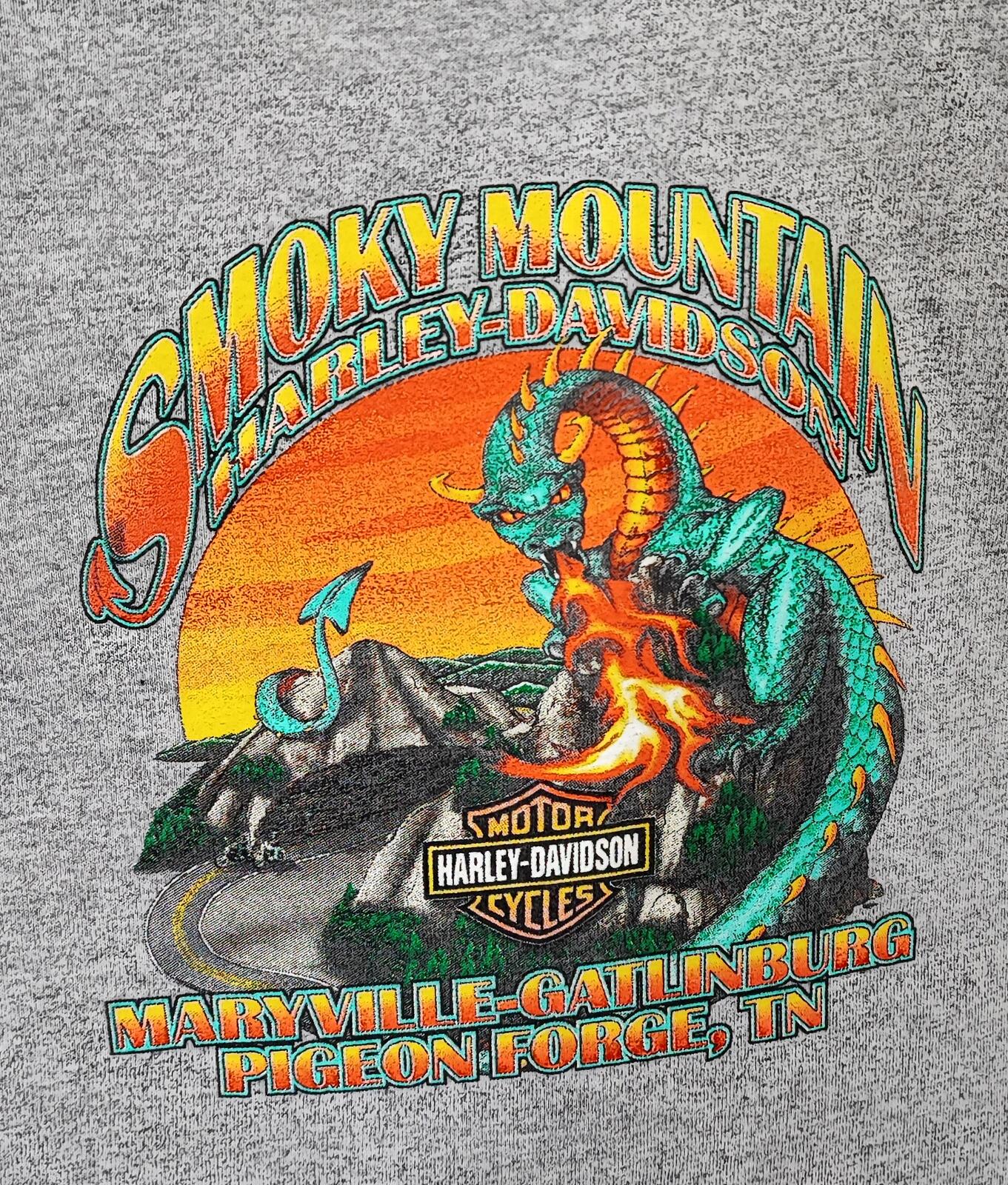Vintage Harley Davidson Smoky Mountain Graphic T-Shirt Grey Retro 90s Size M