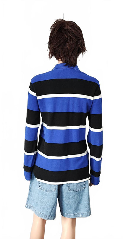 Vintage Polo Ralph Lauren Striped Rugby Shirt Blue Black White 90s Size Small S