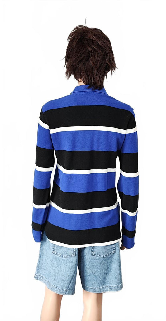 Vintage Polo Ralph Lauren Striped Rugby Shirt Blue Black White 90s Size Small S