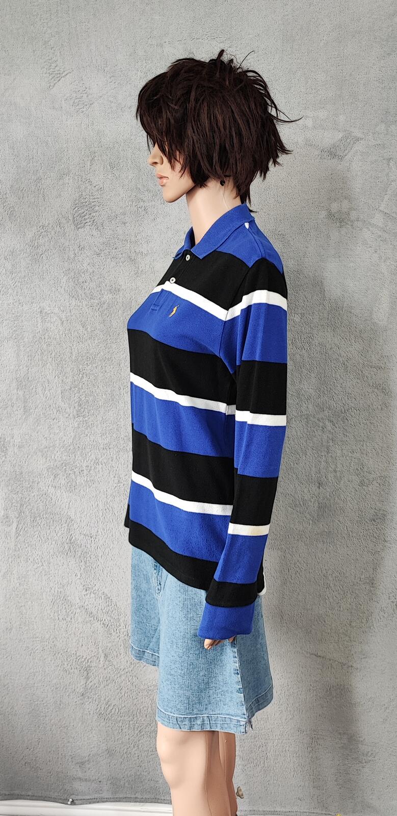 Vintage Polo Ralph Lauren Striped Rugby Shirt Blue Black White 90s Size Small S