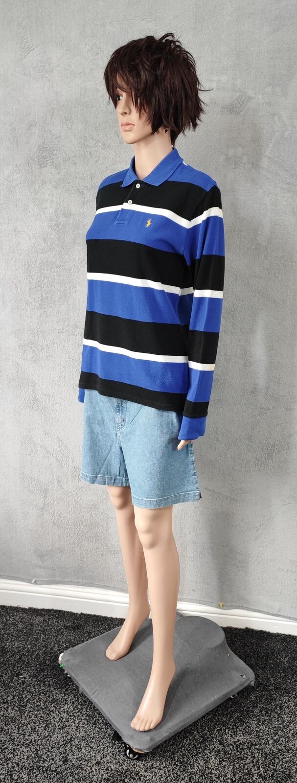 Vintage Polo Ralph Lauren Striped Rugby Shirt Blue Black White 90s Size Small S