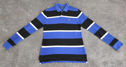 Vintage Polo Ralph Lauren Striped Rugby Shirt Blue Black White 90s Size Small S