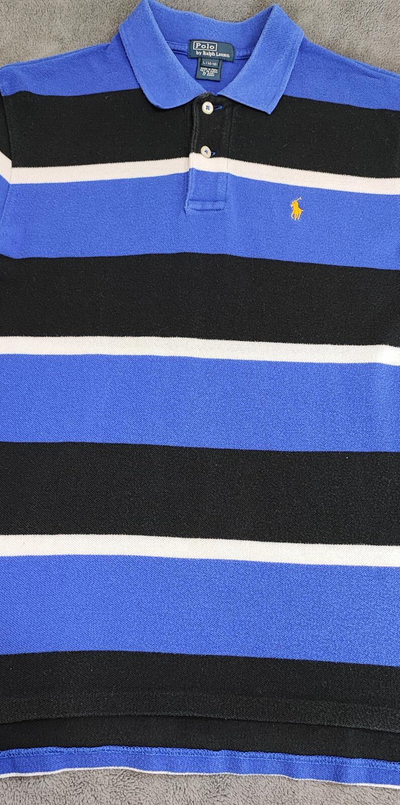 Vintage Polo Ralph Lauren Striped Rugby Shirt Blue Black White 90s Size Small S