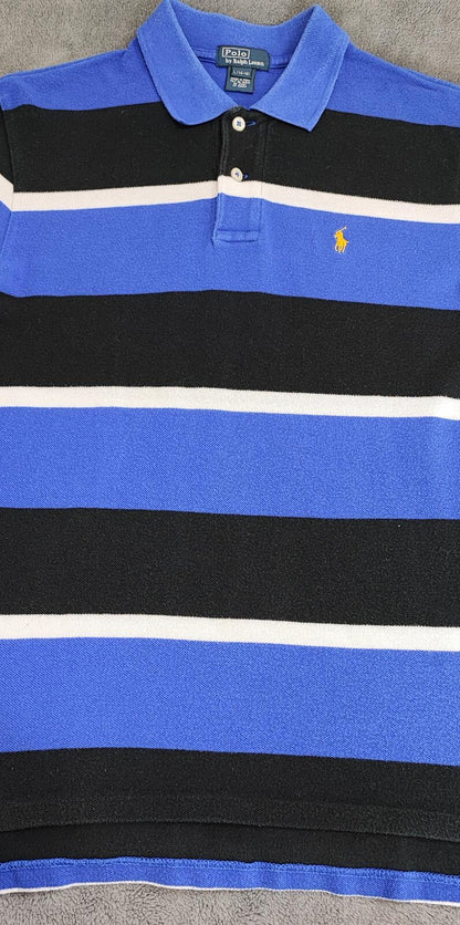 Vintage Polo Ralph Lauren Striped Rugby Shirt Blue Black White 90s Size Small S