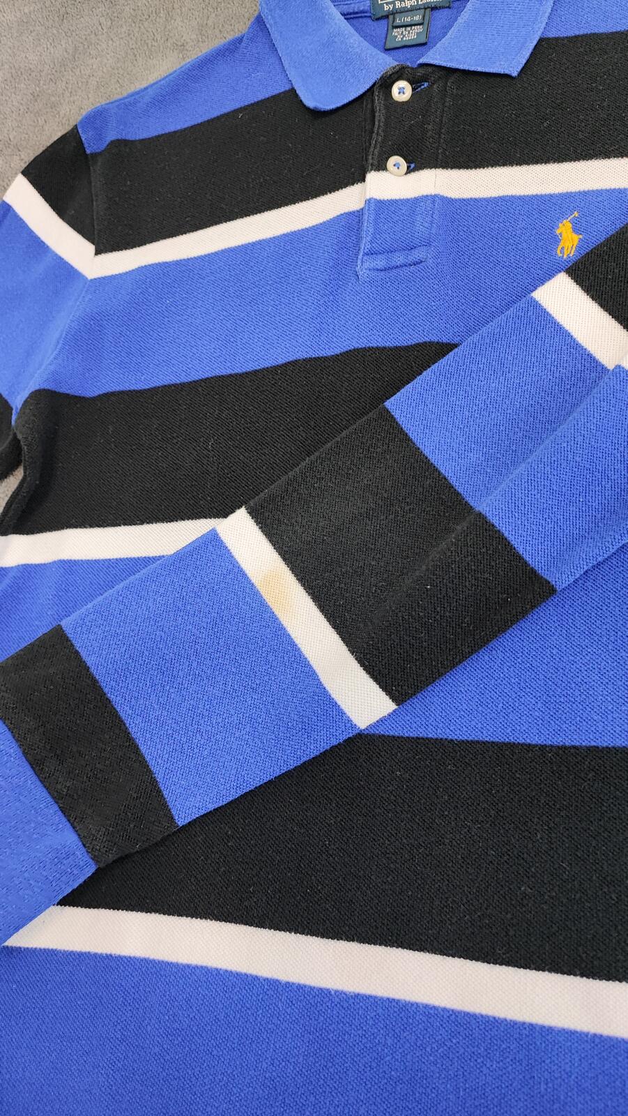 Vintage Polo Ralph Lauren Striped Rugby Shirt Blue Black White 90s Size Small S