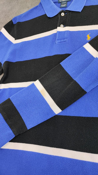 Vintage Polo Ralph Lauren Striped Rugby Shirt Blue Black White 90s Size Small S