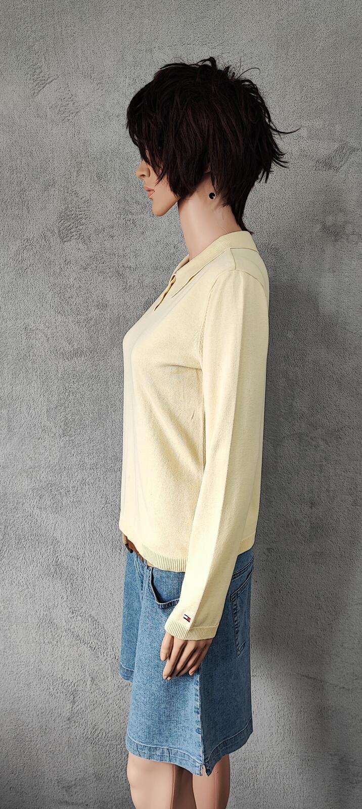 Vintage Tommy Hilfiger Embroidered Logo Rugby Shirt Yellow Retro 90s Size Small