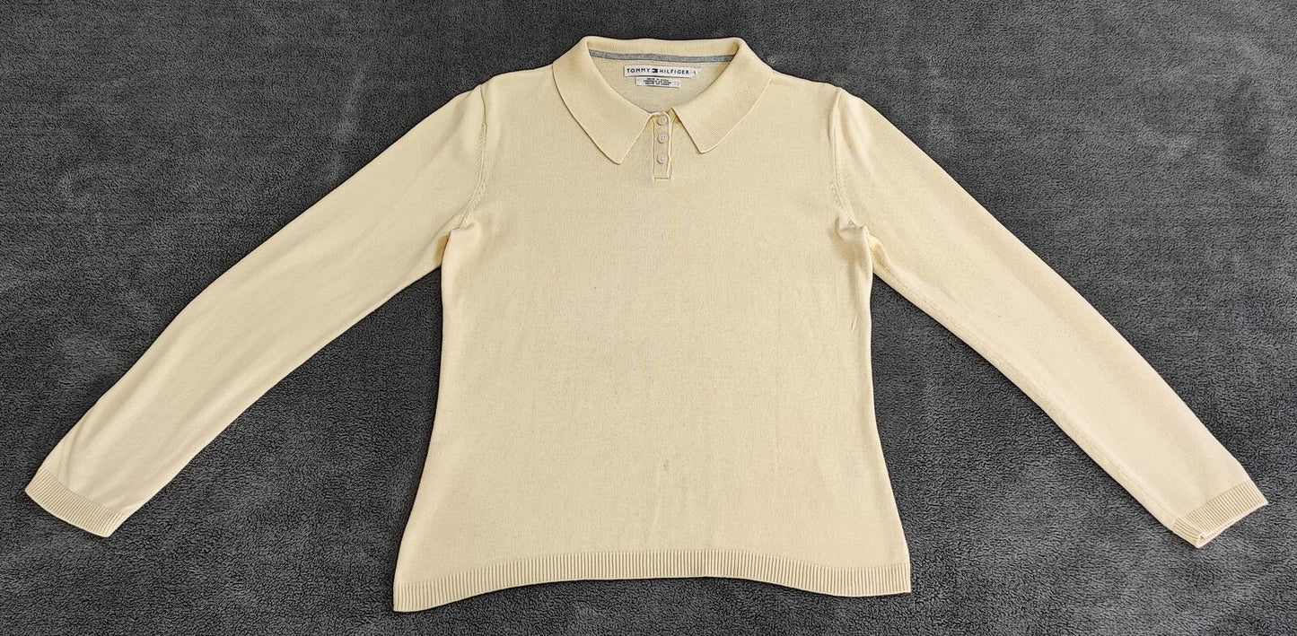 Vintage Tommy Hilfiger Embroidered Logo Rugby Shirt Yellow Retro 90s Size Small