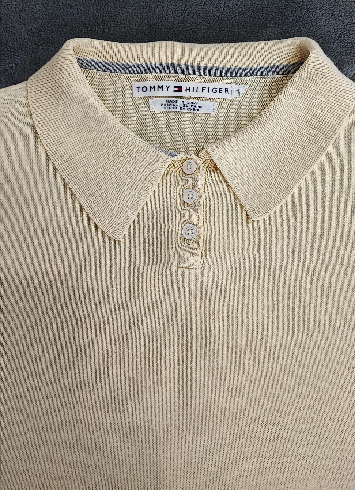 Vintage Tommy Hilfiger Embroidered Logo Rugby Shirt Yellow Retro 90s Size Small