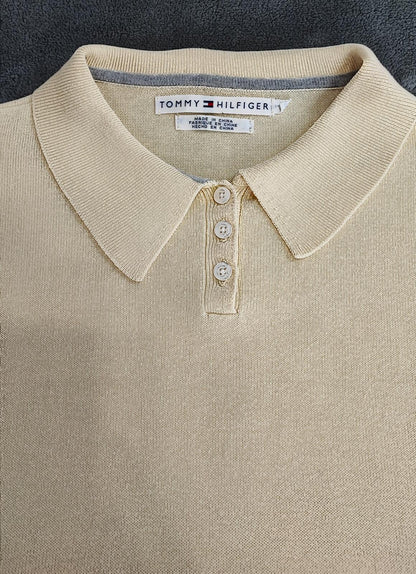 Vintage Tommy Hilfiger Embroidered Logo Rugby Shirt Yellow Retro 90s Size Small