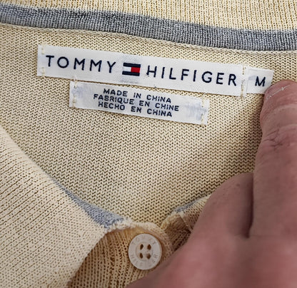 Vintage Tommy Hilfiger Embroidered Logo Rugby Shirt Yellow Retro 90s Size Small