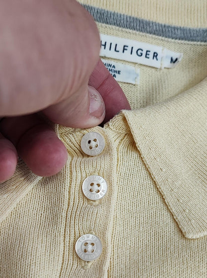 Vintage Tommy Hilfiger Embroidered Logo Rugby Shirt Yellow Retro 90s Size Small
